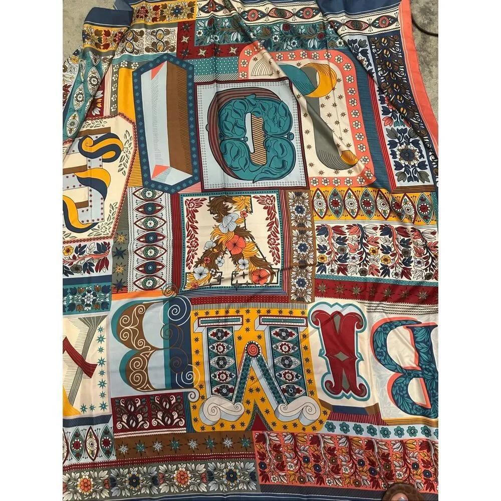 Bimba y Lola 100% Silk Alphabet Letter Print Square Scarf Floral Multicolor
